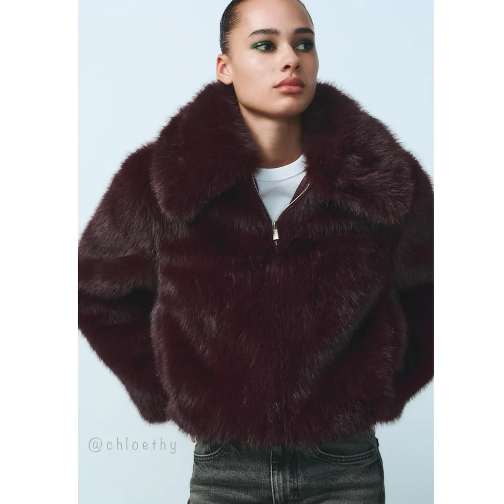 Zara FAUX FUR SHORT COAT - Picture 1 of 12